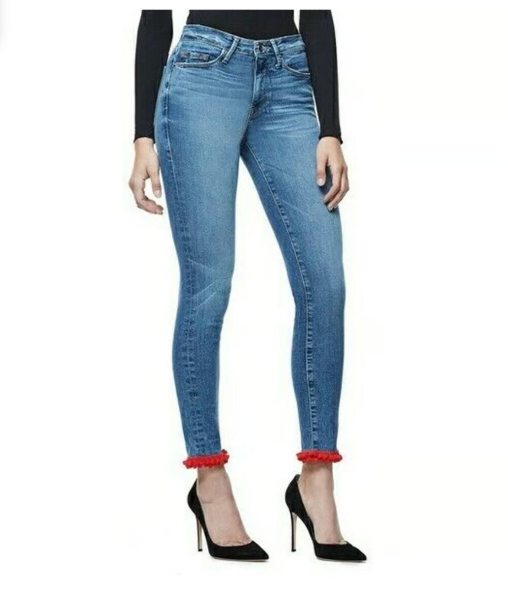 GOOD AMERICAN NWT Good Legs High Rise Red Pom Pom Jeans // 18
